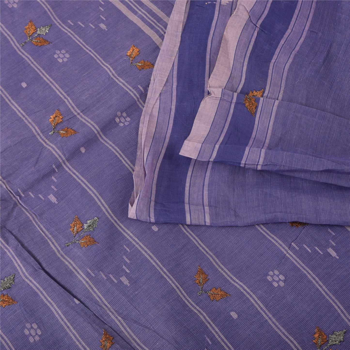 Sanskriti Vintage Sarees Tant Hand Woven/Embroidery Pure Cotton Sari 5+yd Fabric