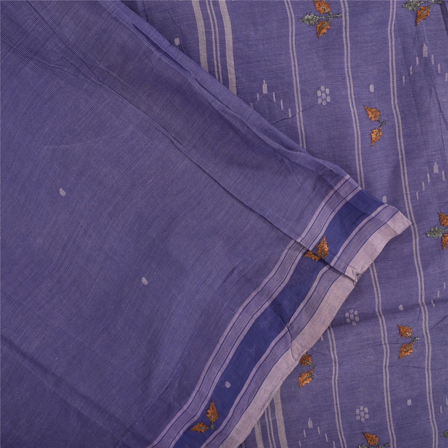 Sanskriti Vintage Sarees Tant Hand Woven/Embroidery Pure Cotton Sari 5+yd Fabric