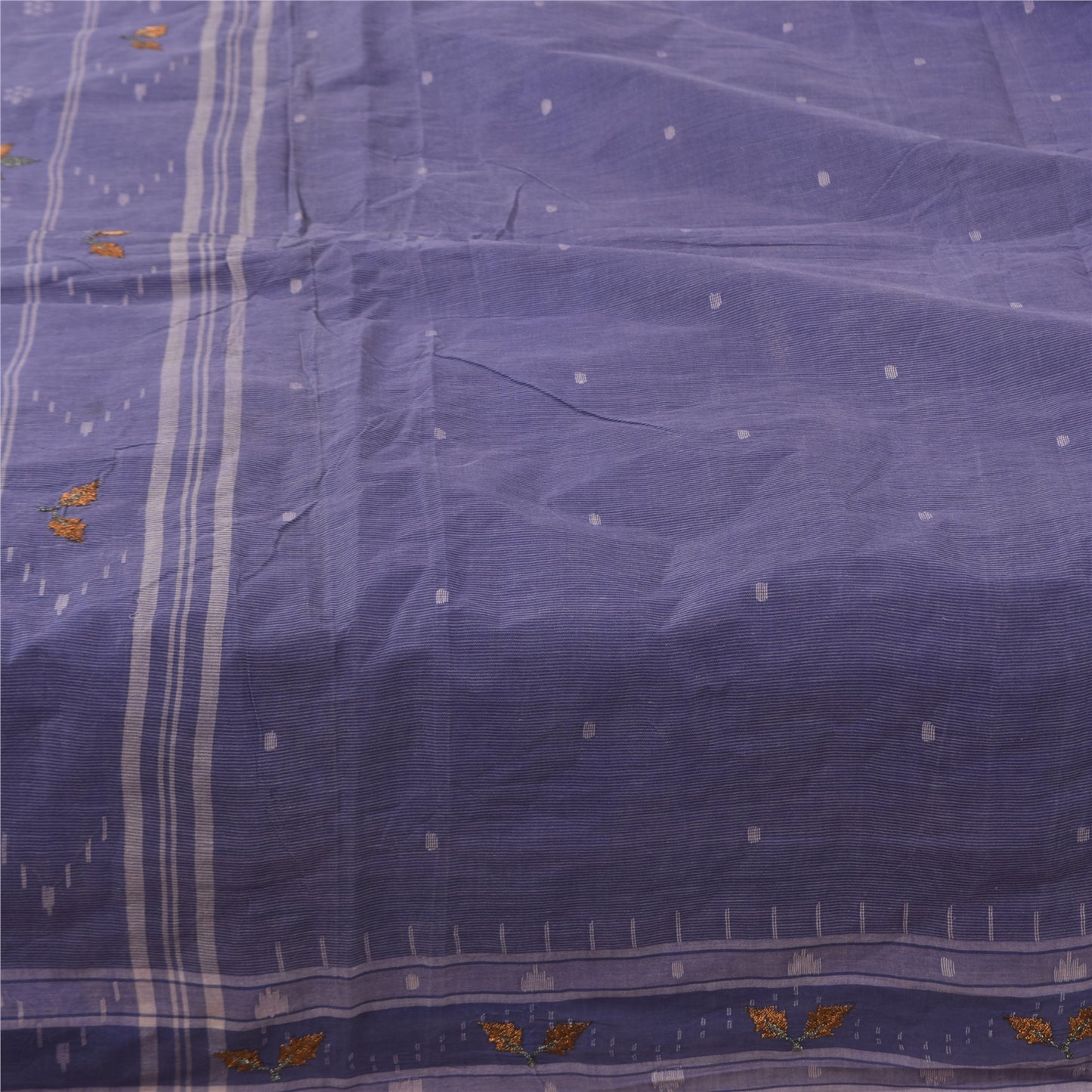 Sanskriti Vintage Sarees Tant Hand Woven/Embroidery Pure Cotton Sari 5+yd Fabric