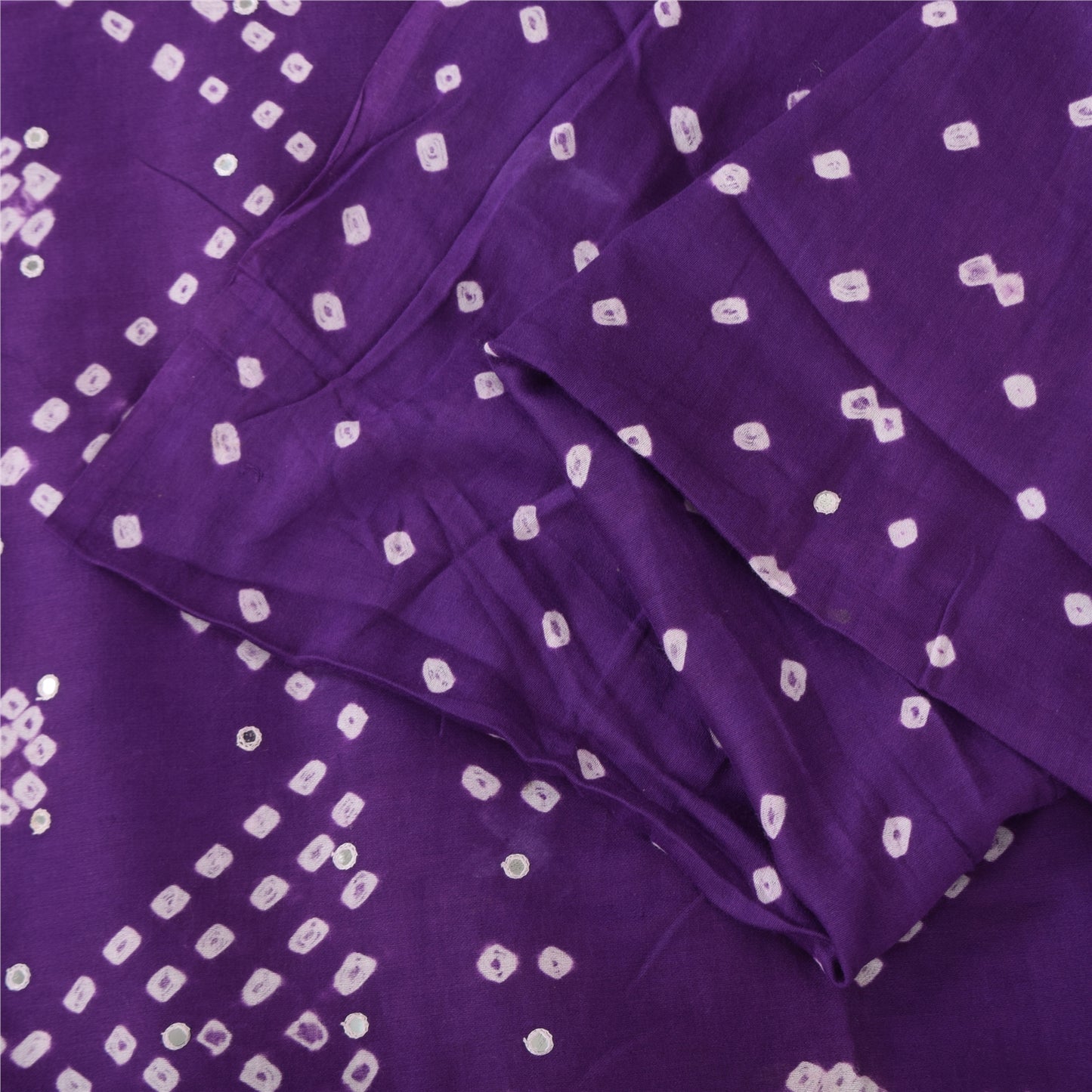 Sanskriti Vintage Sarees Purple Bandhani Printed Pure Cotton Sari 5+yd Fabric