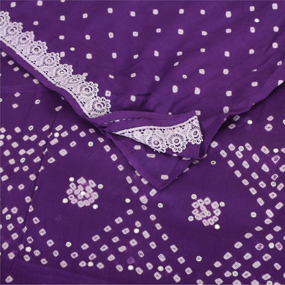 Sanskriti Vintage Sarees Purple Bandhani Printed Pure Cotton Sari 5+yd Fabric