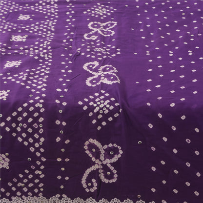 Sanskriti Vintage Sarees Purple Bandhani Printed Pure Cotton Sari 5+yd Fabric