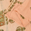 Sanskriti Vintage Sarees Peach Pure Cotton Peacock Print Sari 5+yd Craft Fabric