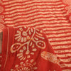 Sanskriti Vintage Sarees Red Batik Work 100% Pure Cotton Sari 5+yd Craft Fabric