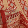 Sanskriti Vintage Sarees Peach/Red Pure Cotton Ikat Printed Sari 5+yd Fabric