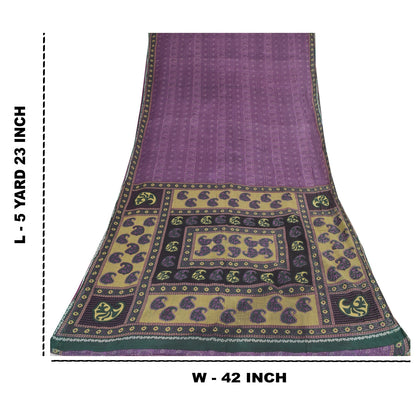 Sanskriti Vintage Sarees Purple 100% Pure Cotton Printed Sari 5+yd Craft Fabric