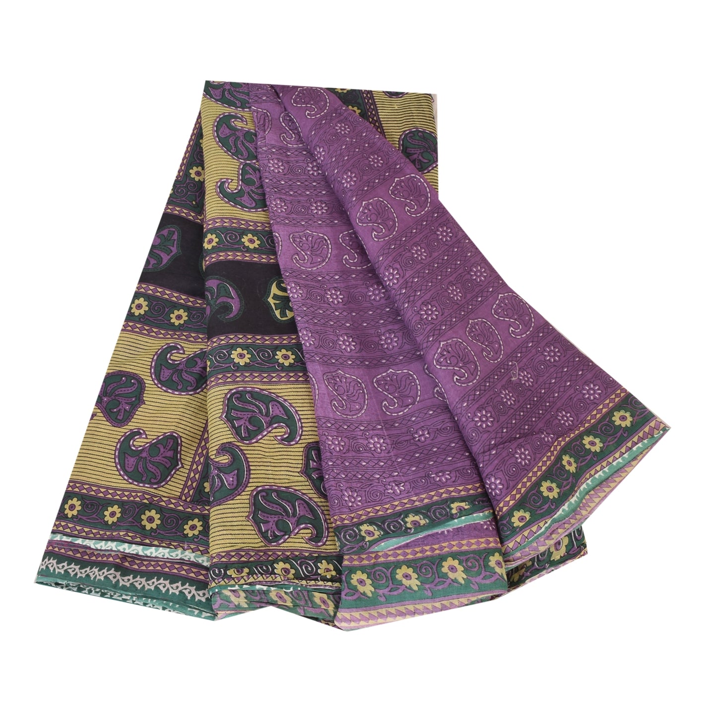 Sanskriti Vintage Sarees Purple 100% Pure Cotton Printed Sari 5+yd Craft Fabric