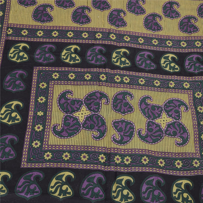 Sanskriti Vintage Sarees Purple 100% Pure Cotton Printed Sari 5+yd Craft Fabric