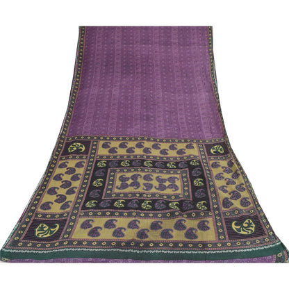 Sanskriti Vintage Sarees Purple 100% Pure Cotton Printed Sari 5+yd Craft Fabric