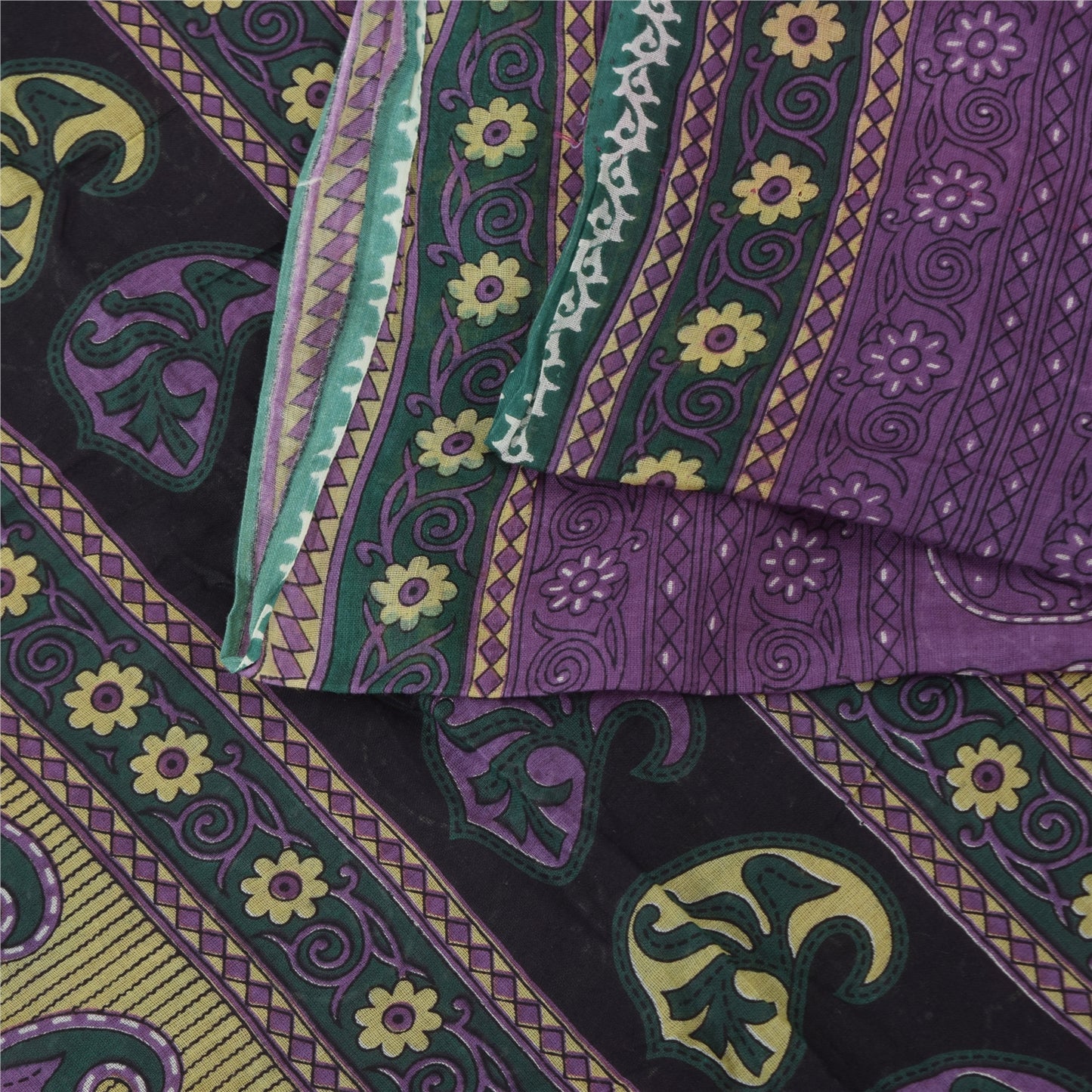 Sanskriti Vintage Sarees Purple 100% Pure Cotton Printed Sari 5+yd Craft Fabric