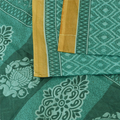 Sanskriti Vintage Sarees Sea-Green Pure Cotton Printed Sari 5+yd Craft Fabric