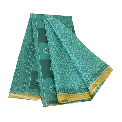 Sanskriti Vintage Sarees Sea-Green Pure Cotton Printed Sari 5+yd Craft Fabric