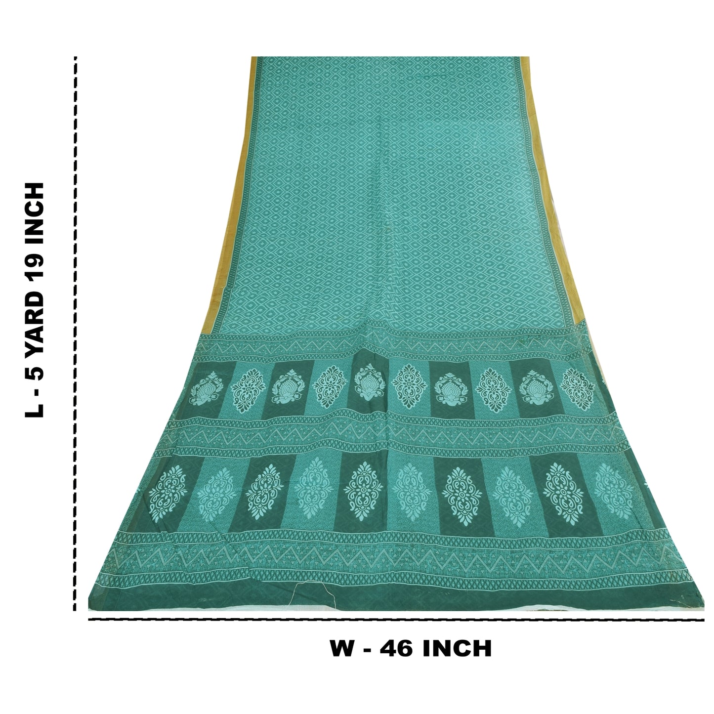 Sanskriti Vintage Sarees Sea-Green Pure Cotton Printed Sari 5+yd Craft Fabric