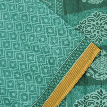 Sanskriti Vintage Sarees Sea-Green Pure Cotton Printed Sari 5+yd Craft Fabric