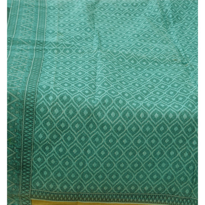 Sanskriti Vintage Sarees Sea-Green Pure Cotton Printed Sari 5+yd Craft Fabric