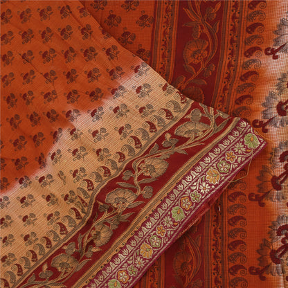 Sanskriti Vintage Sarees Rusty Orange Pure Cotton Printed Sari 5+yd Craft Fabric