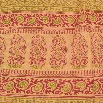 Sanskriti Vintage Sarees Peach Pure Cotton Hand Block Printed Sari 5+yd Fabric