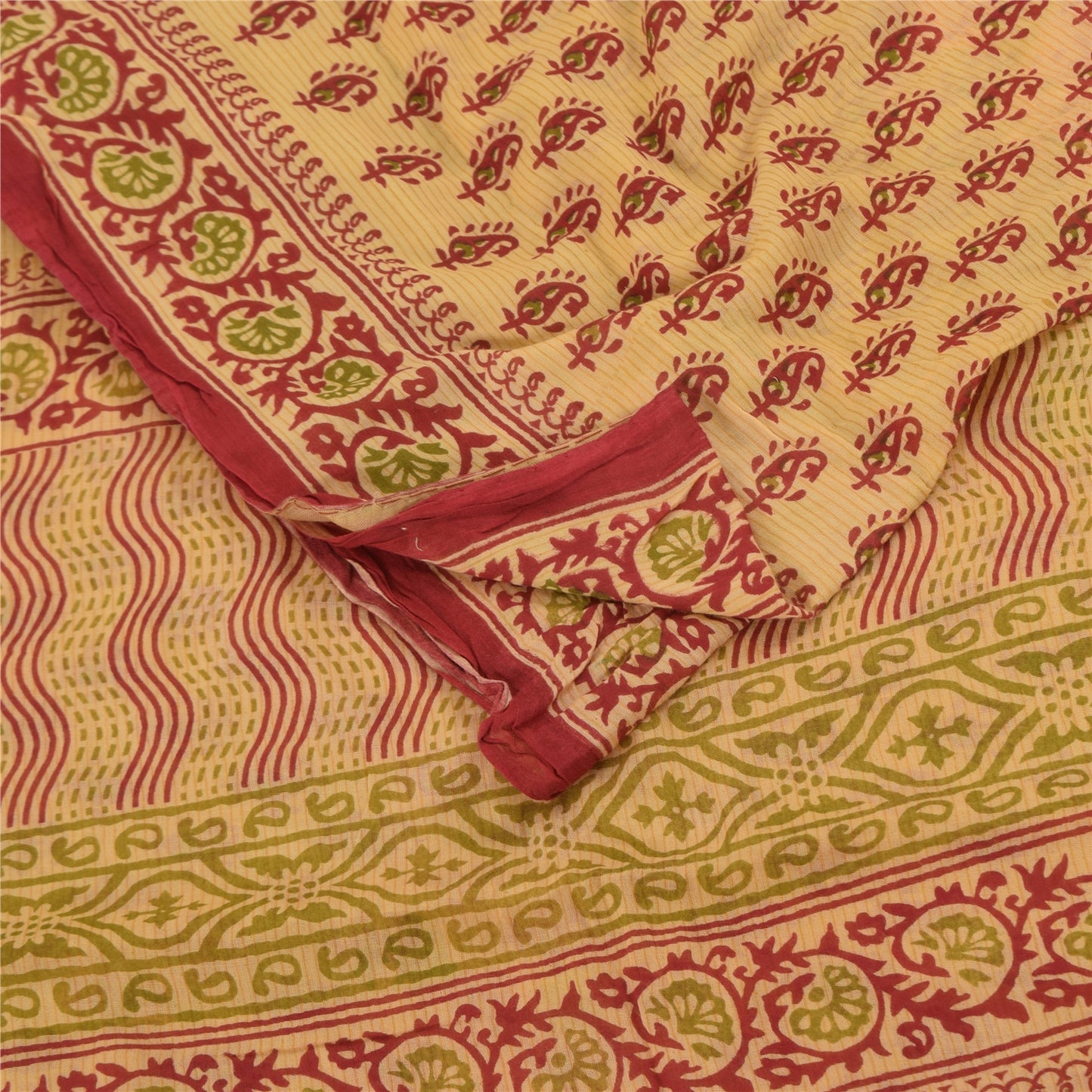 Sanskriti Vintage Sarees Peach Pure Cotton Hand Block Printed Sari 5+yd Fabric