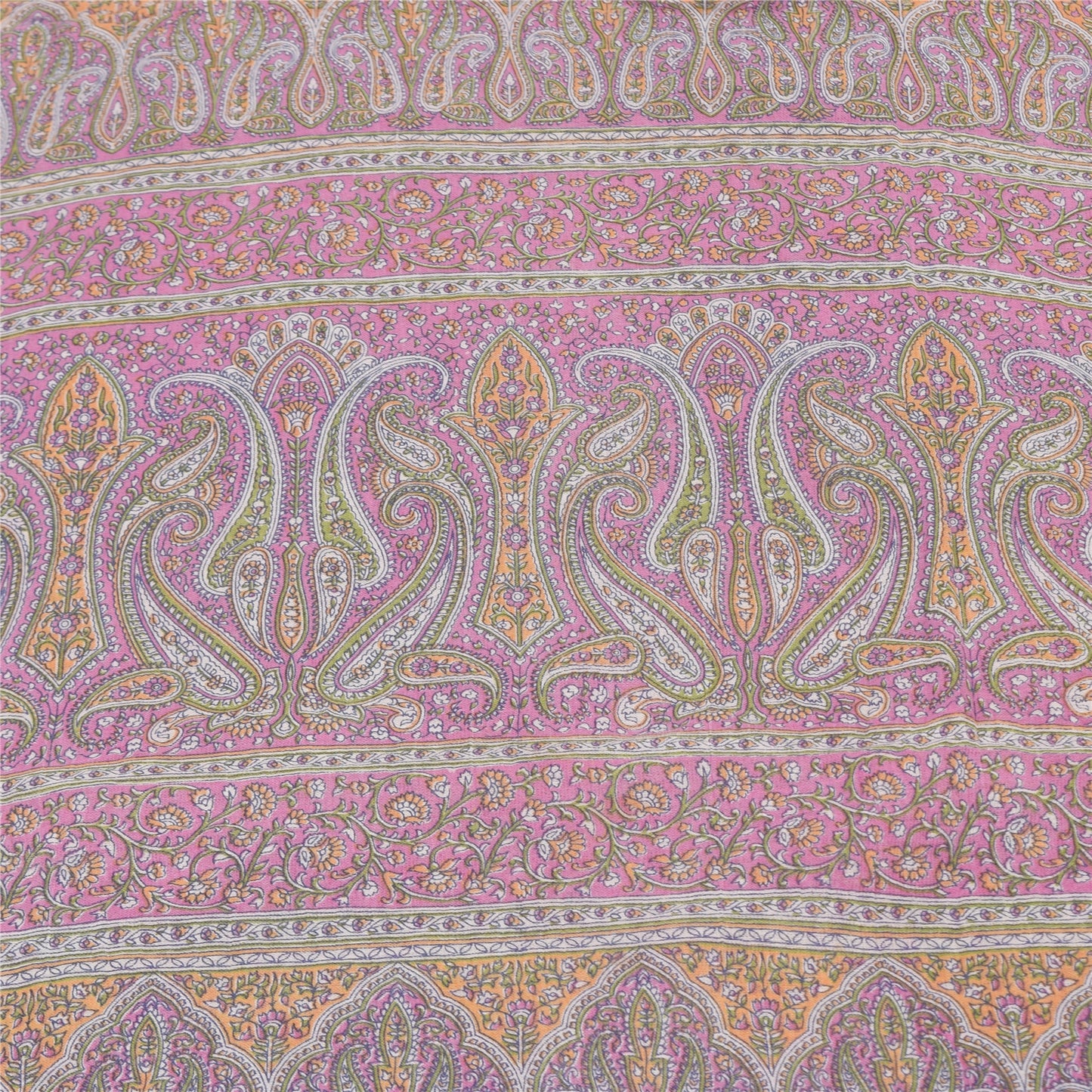 Sanskriti Vintage Sarees Pink Pure Cotton Paisley Printed Sari 5+yd Craft Fabric