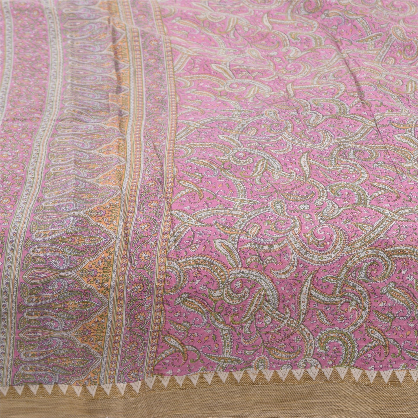 Sanskriti Vintage Sarees Pink Pure Cotton Paisley Printed Sari 5+yd Craft Fabric