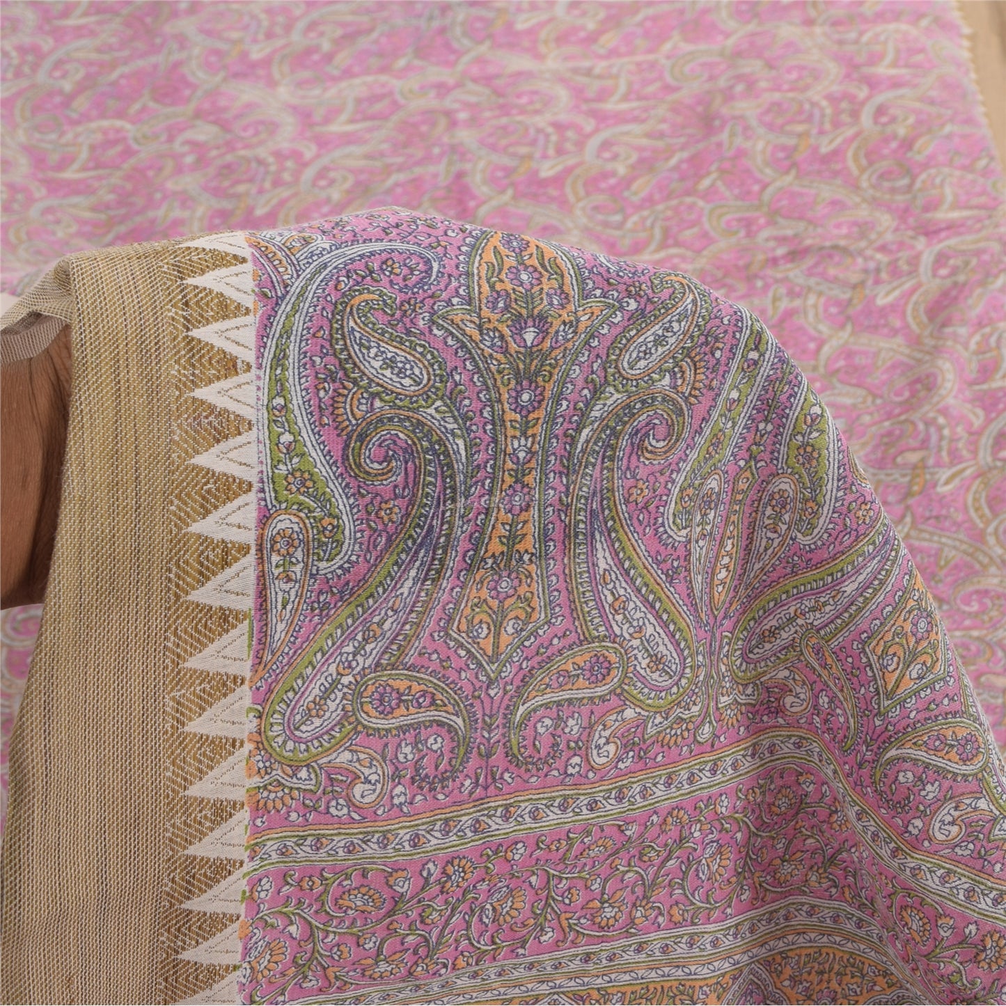 Sanskriti Vintage Sarees Pink Pure Cotton Paisley Printed Sari 5+yd Craft Fabric