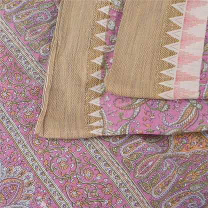 Sanskriti Vintage Sarees Pink Pure Cotton Paisley Printed Sari 5+yd Craft Fabric