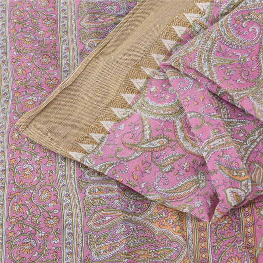 Sanskriti Vintage Sarees Pink Pure Cotton Paisley Printed Sari 5+yd Craft Fabric