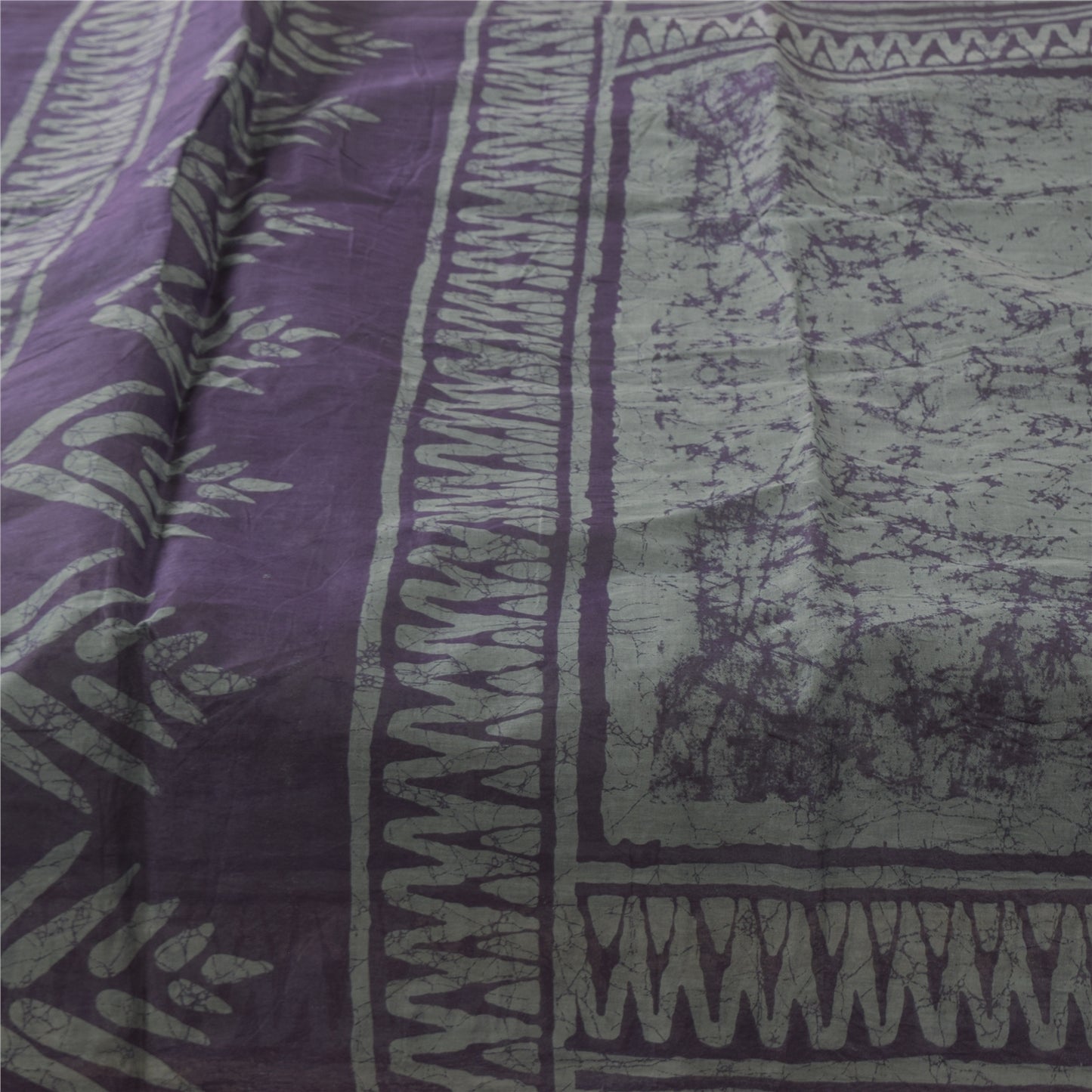 Sanskriti Vintage Sarees Blue/Purple Batik Work Pure Cotton Sari 5+yd Fabric