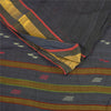 Sanskriti Vintage Sarees Black Tant Hand Woven 100% Pure Cotton Sari 5+yd Fabric