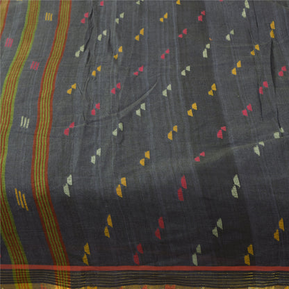 Sanskriti Vintage Sarees Black Tant Hand Woven 100% Pure Cotton Sari 5+yd Fabric