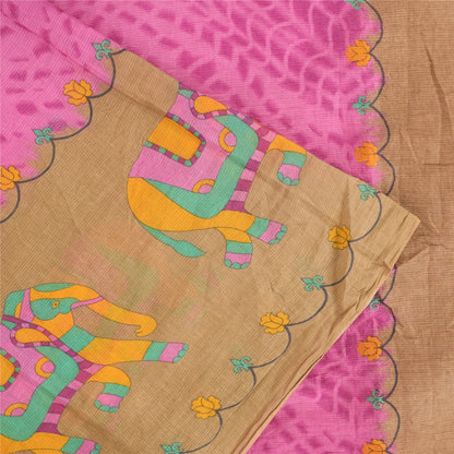 Sanskriti Vintage Sarees Pink/Brown Tie-Dye Printed Pure Cotton Sari 5+yd Fabric