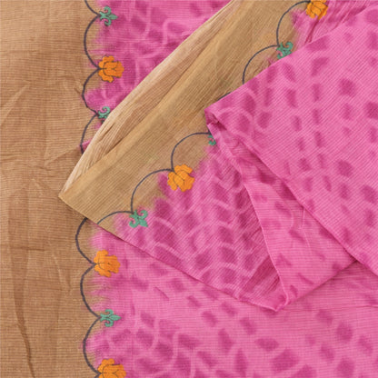 Sanskriti Vintage Sarees Pink/Brown Tie-Dye Printed Pure Cotton Sari 5+yd Fabric