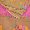 Sanskriti Vintage Sarees Pink/Brown Tie-Dye Printed Pure Cotton Sari 5+yd Fabric