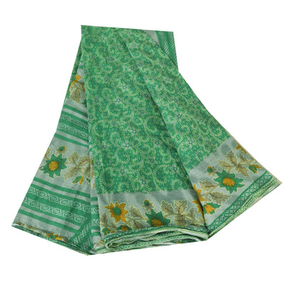 Sanskriti Vintage Sarees Green 100% Pure Cotton Printed Sari 5+yd Craft Fabric