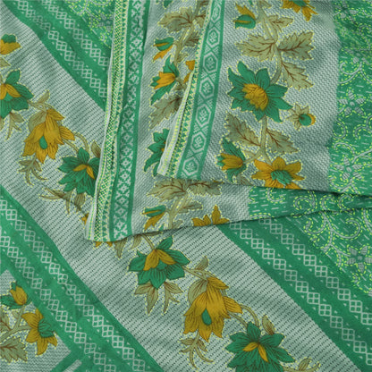 Sanskriti Vintage Sarees Green 100% Pure Cotton Printed Sari 5+yd Craft Fabric