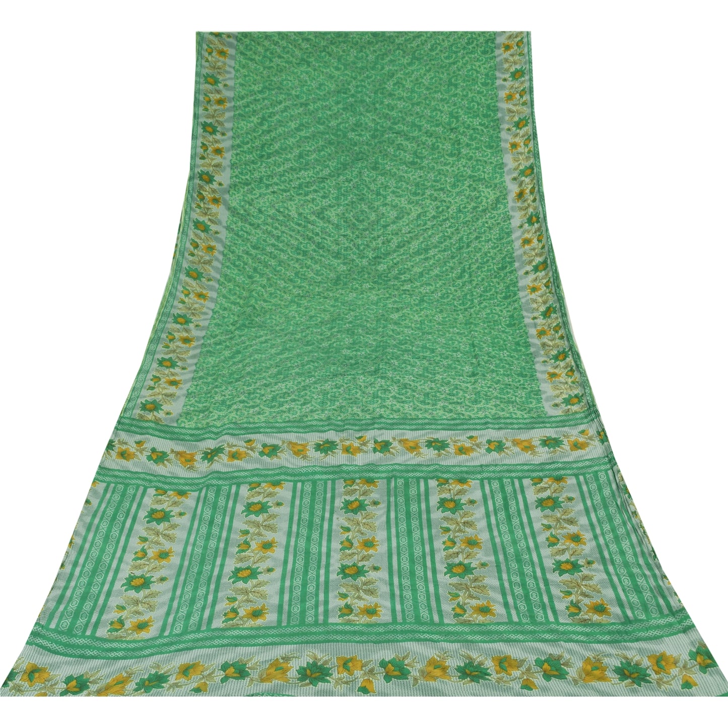 Sanskriti Vintage Sarees Green 100% Pure Cotton Printed Sari 5+yd Craft Fabric