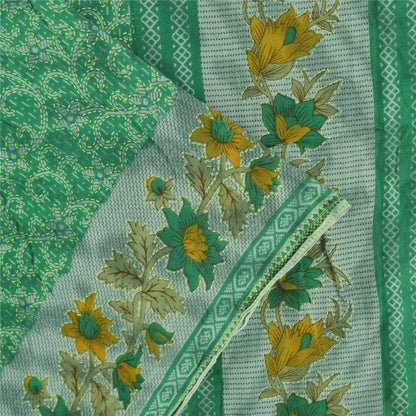 Sanskriti Vintage Sarees Green 100% Pure Cotton Printed Sari 5+yd Craft Fabric