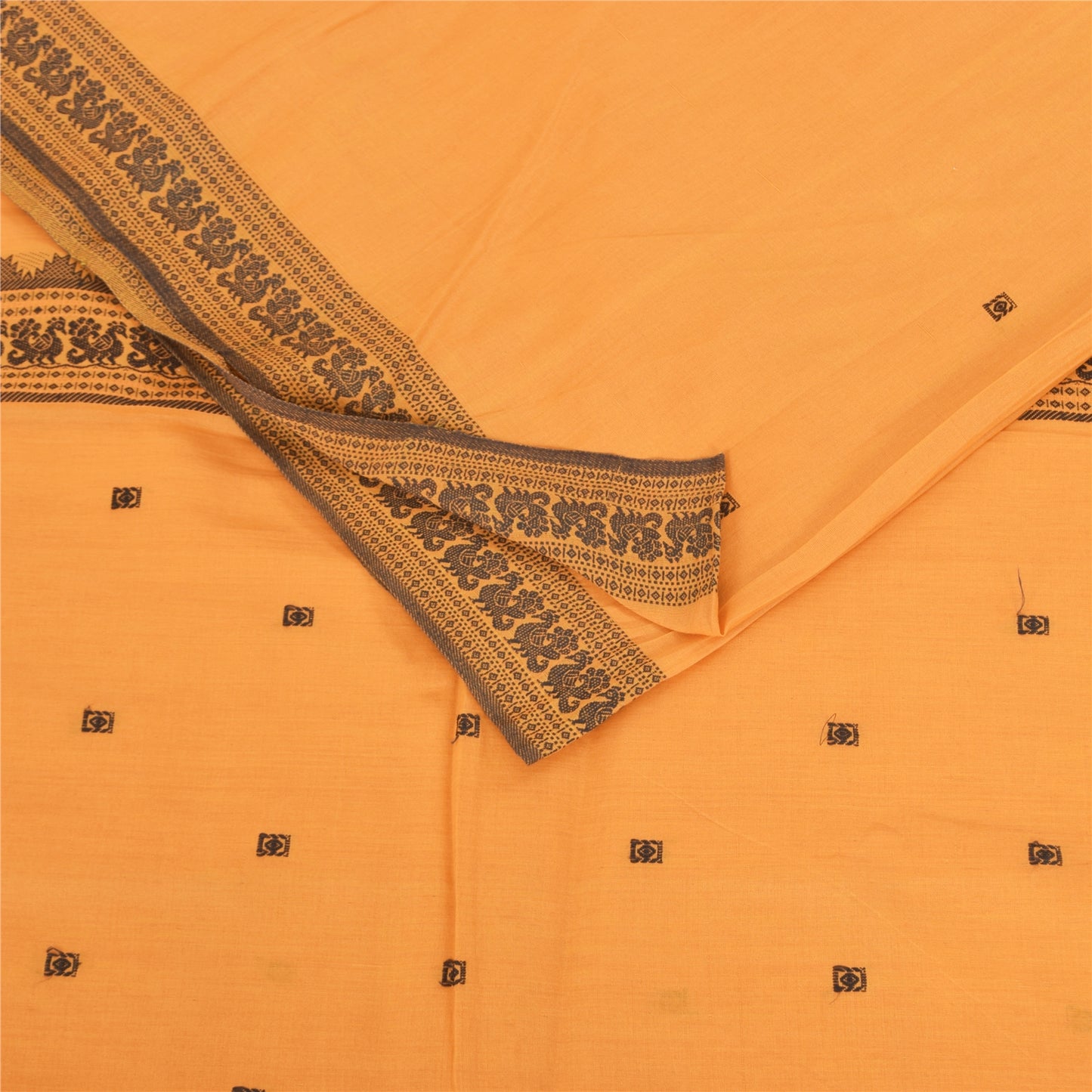 Sanskriti Vintage Sarees Peach Hand Woven Pure Cotton Sari 5+yd Craft Fabric