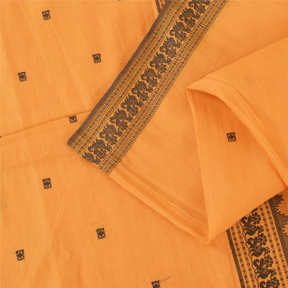 Sanskriti Vintage Sarees Peach Hand Woven Pure Cotton Sari 5+yd Craft Fabric