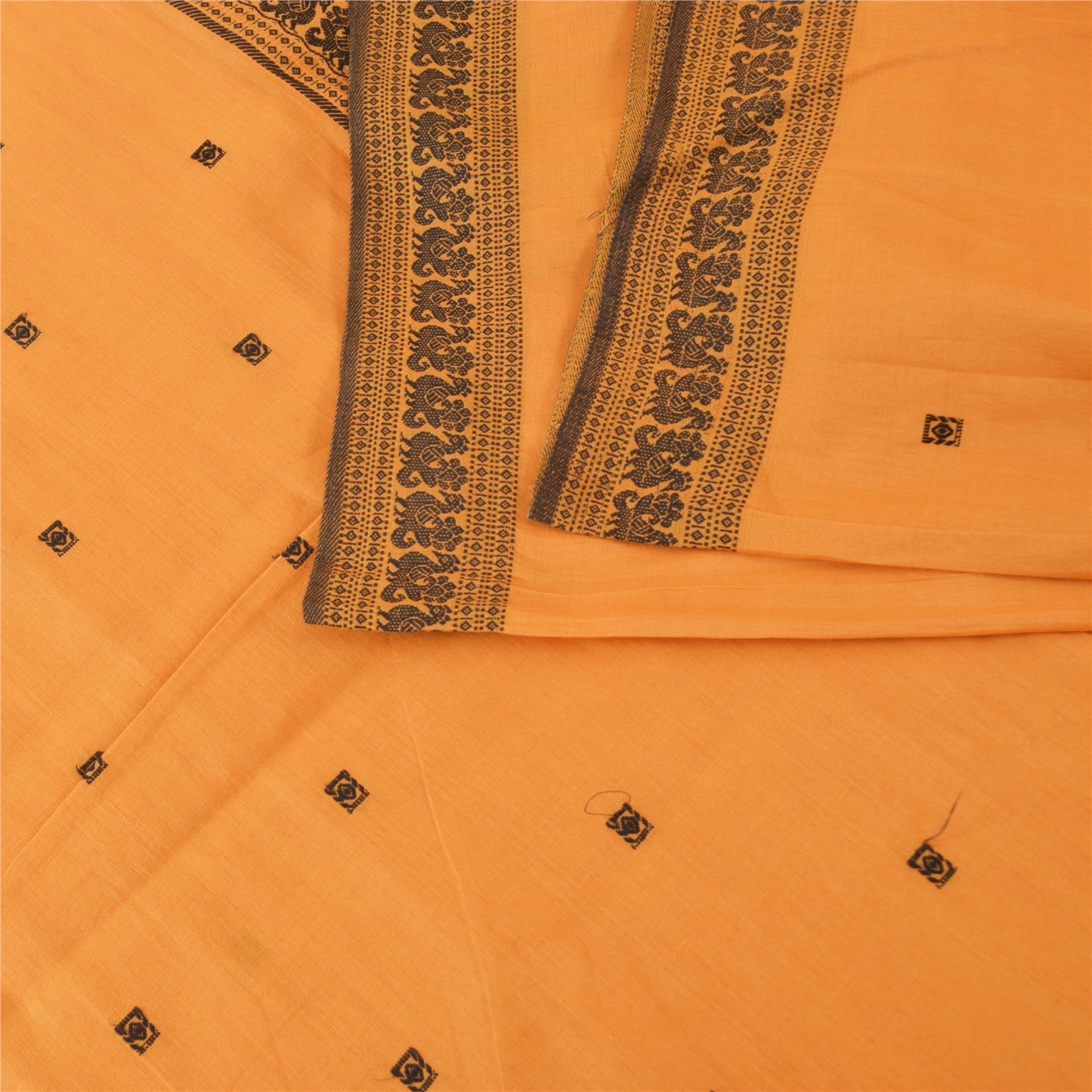 Sanskriti Vintage Sarees Peach Hand Woven Pure Cotton Sari 5+yd Craft Fabric