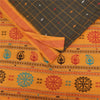 Sanskriti Vintage Sarees Black Hand Embroidered Pure Cotton Sari 5+yd Fabric