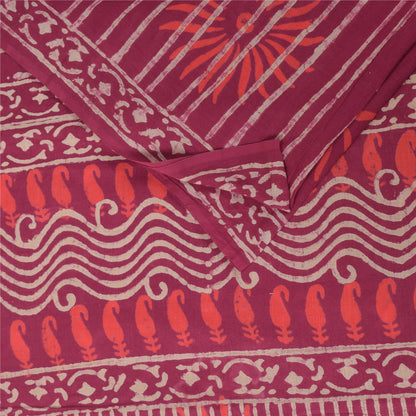 Sanskriti Vintage Sarees Pink Batik Work 100% Pure Cotton Sari 5+yd Craft Fabric