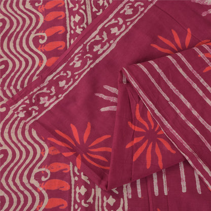 Sanskriti Vintage Sarees Pink Batik Work 100% Pure Cotton Sari 5+yd Craft Fabric