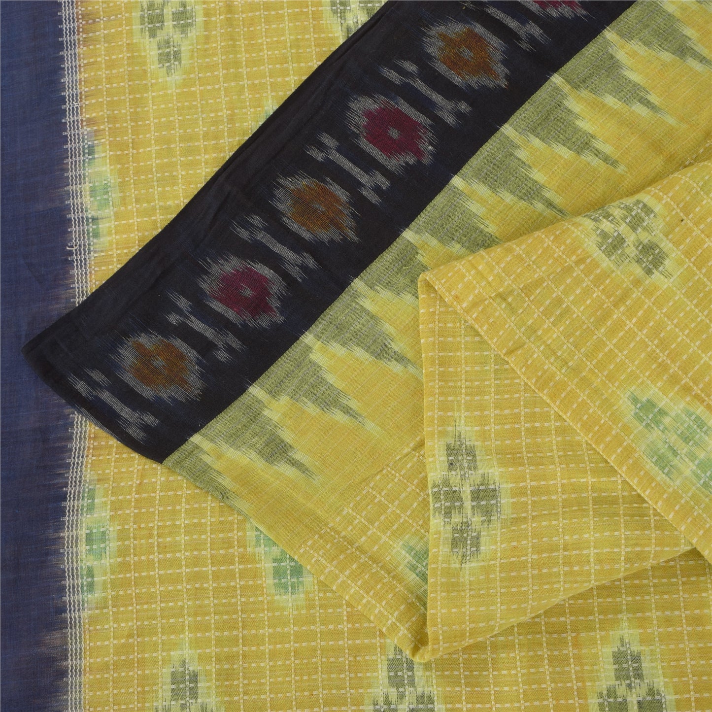 Sanskriti Vintage Sarees Yellow Ikat Handwoven Odisha Pure Cotton Sari Fabric