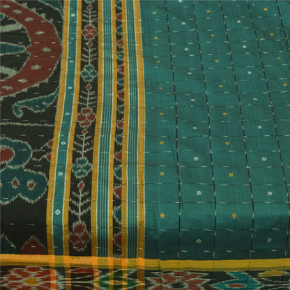 Sanskriti Vintage Sarees GreenIkat Handwoven Odisha Pure Cotton Sari 5+yd Fabric