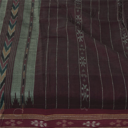 Sanskriti Vintage Sarees Wine Ikat Handwoven Odisha Pure Cotton Sari 5+yd Fabric