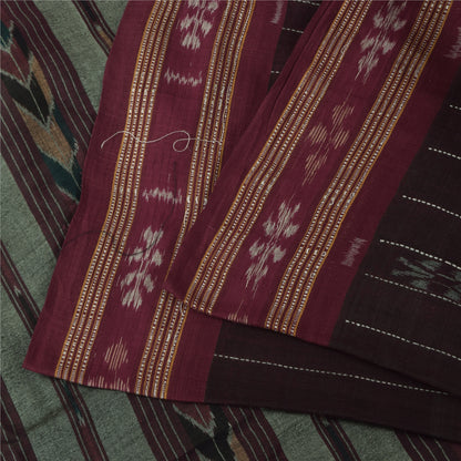 Sanskriti Vintage Sarees Wine Ikat Handwoven Odisha Pure Cotton Sari 5+yd Fabric