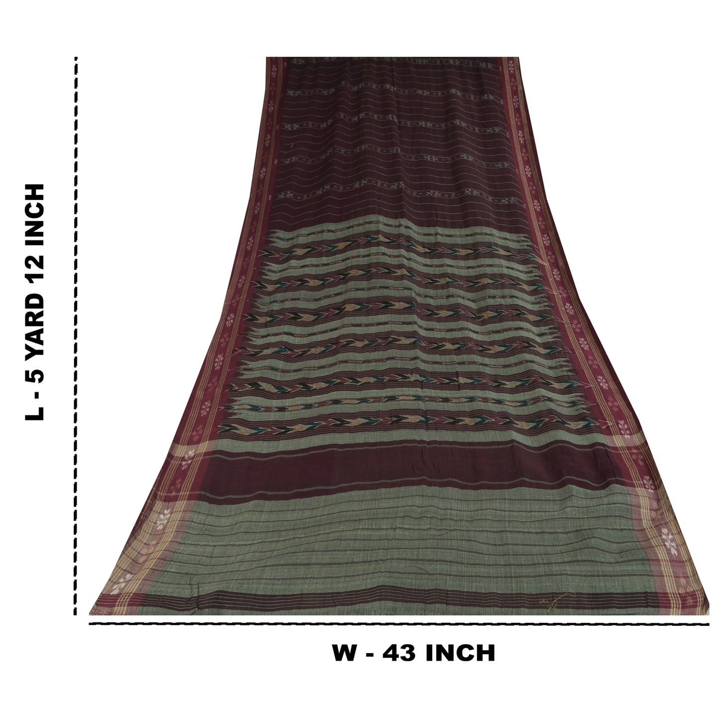 Sanskriti Vintage Sarees Wine Ikat Handwoven Odisha Pure Cotton Sari 5+yd Fabric