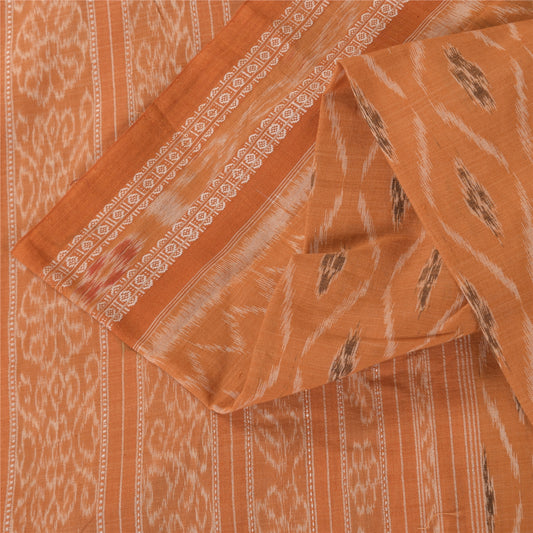 Sanskriti Vintage Sarees PeachIkat Handwoven Odisha Pure Cotton Sari 5+yd Fabric