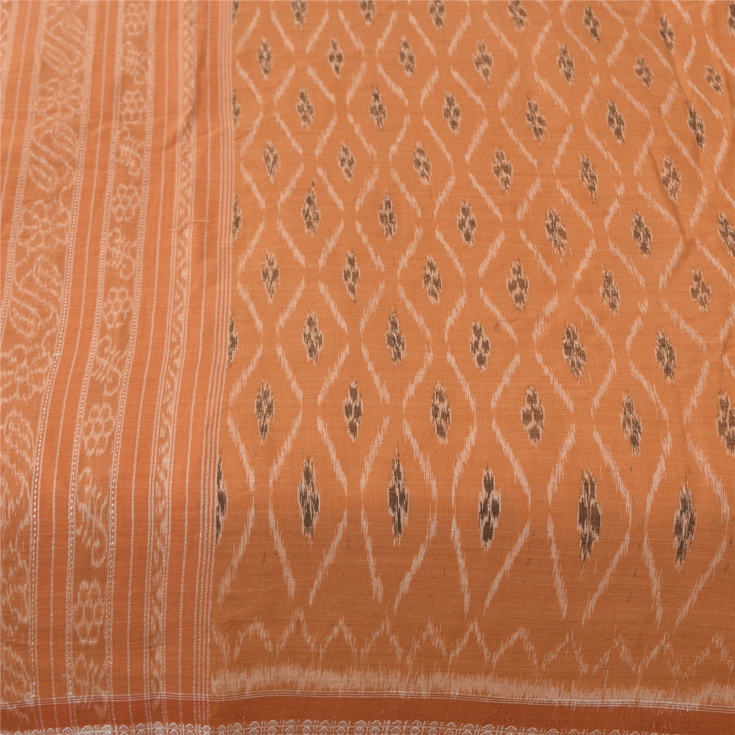 Sanskriti Vintage Sarees PeachIkat Handwoven Odisha Pure Cotton Sari 5+yd Fabric